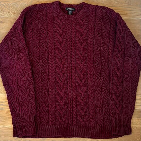 VTG 80s Express Heavyweight Cable Knit Crewneck Sweater Maroon Mens Size Large - Picture 4 of 7
